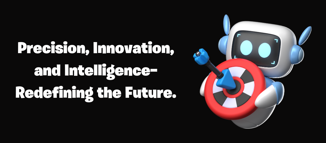An AI-powered robot holding a red and white target with an arrow, symbolizing precision, innovation, and intelligence in marketing